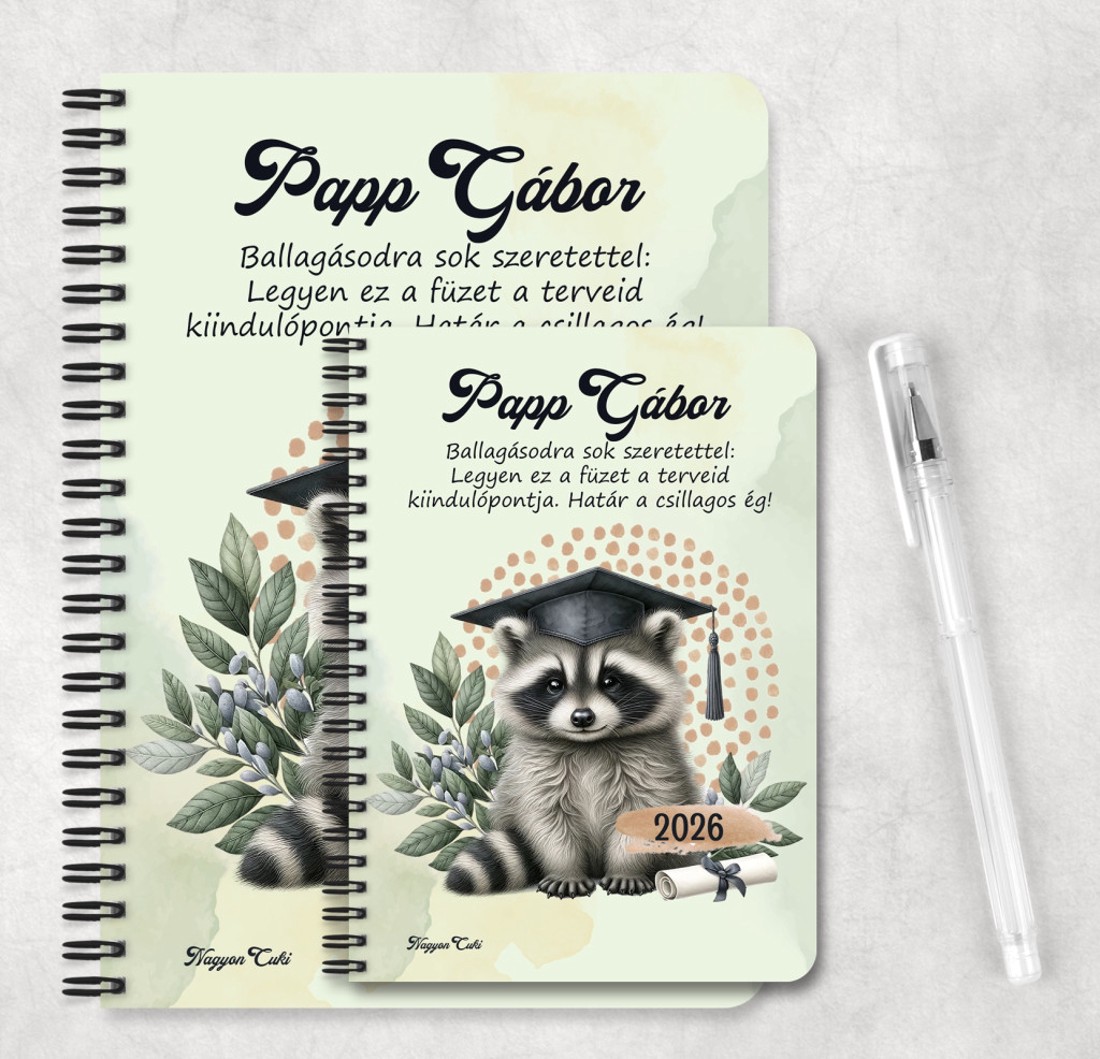 Személyre szabható - 2026 Ballagás - Mosómedve mintás füzet - otthon & életmód - papír, írószer - jegyzetfüzet & napló - Meska.hu