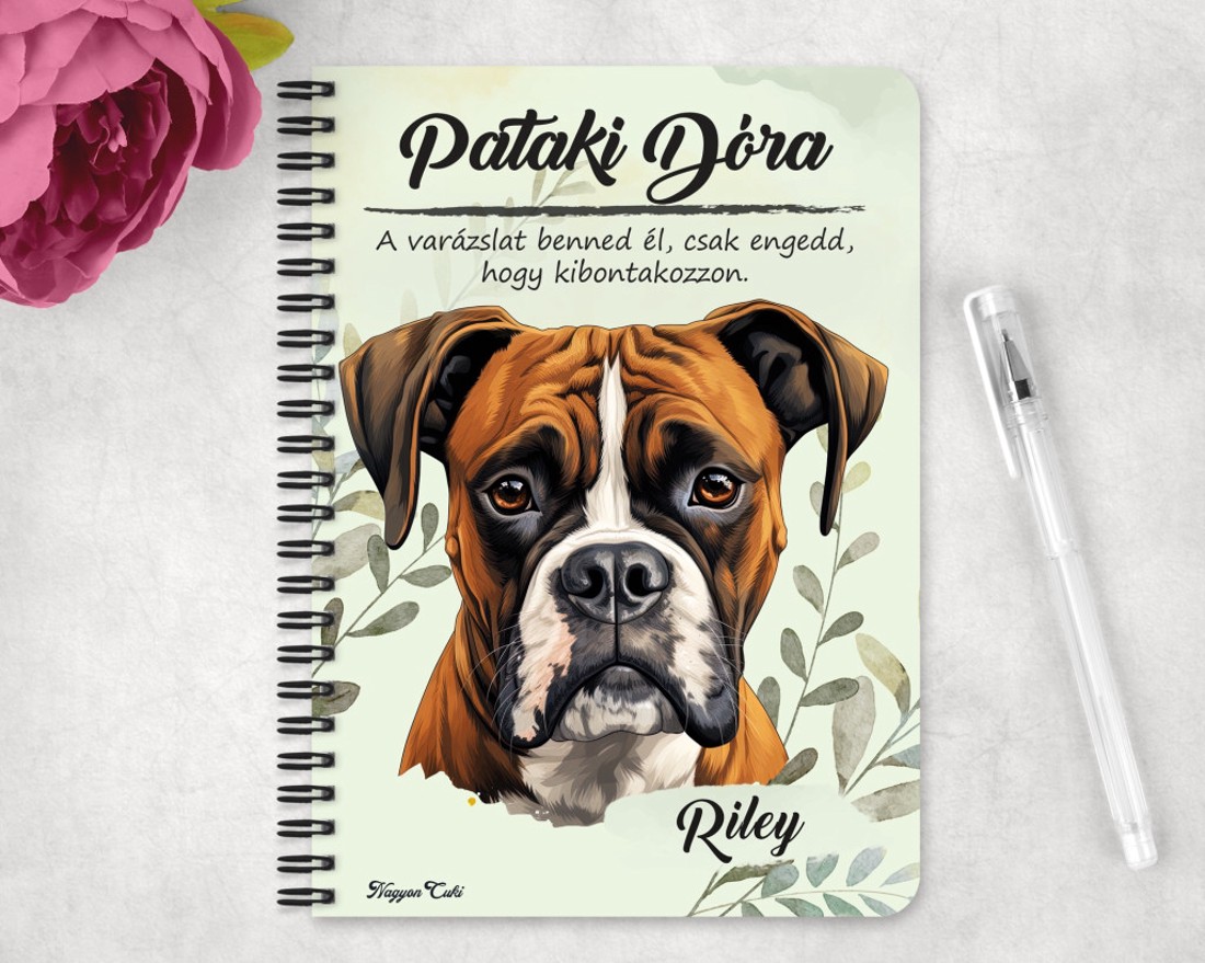 Személyre szabható - Barna Boxer portré mintás A6-os füzet - otthon & életmód - papír, írószer - jegyzetfüzet & napló - Meska.hu