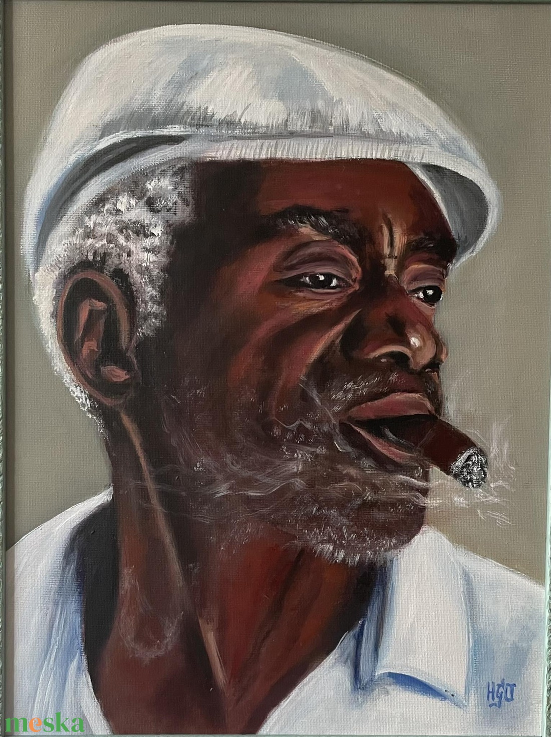 Kubai férfi portréja olajfestmény kerettel - művészet - festmény - olajfestmény - Meska.hu