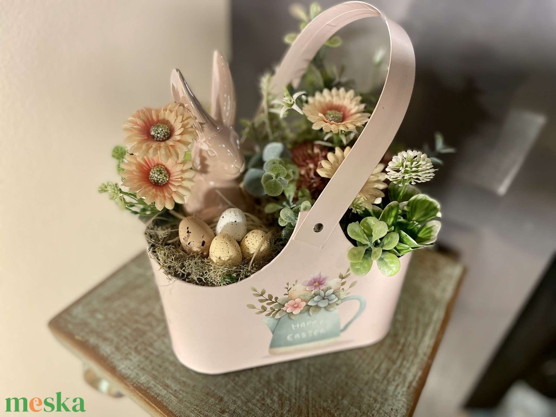  Húsvéti kosárkás asztaldísz nyuszival - otthon & életmód - dekoráció - asztal és polc dekoráció - asztaldísz - Meska.hu