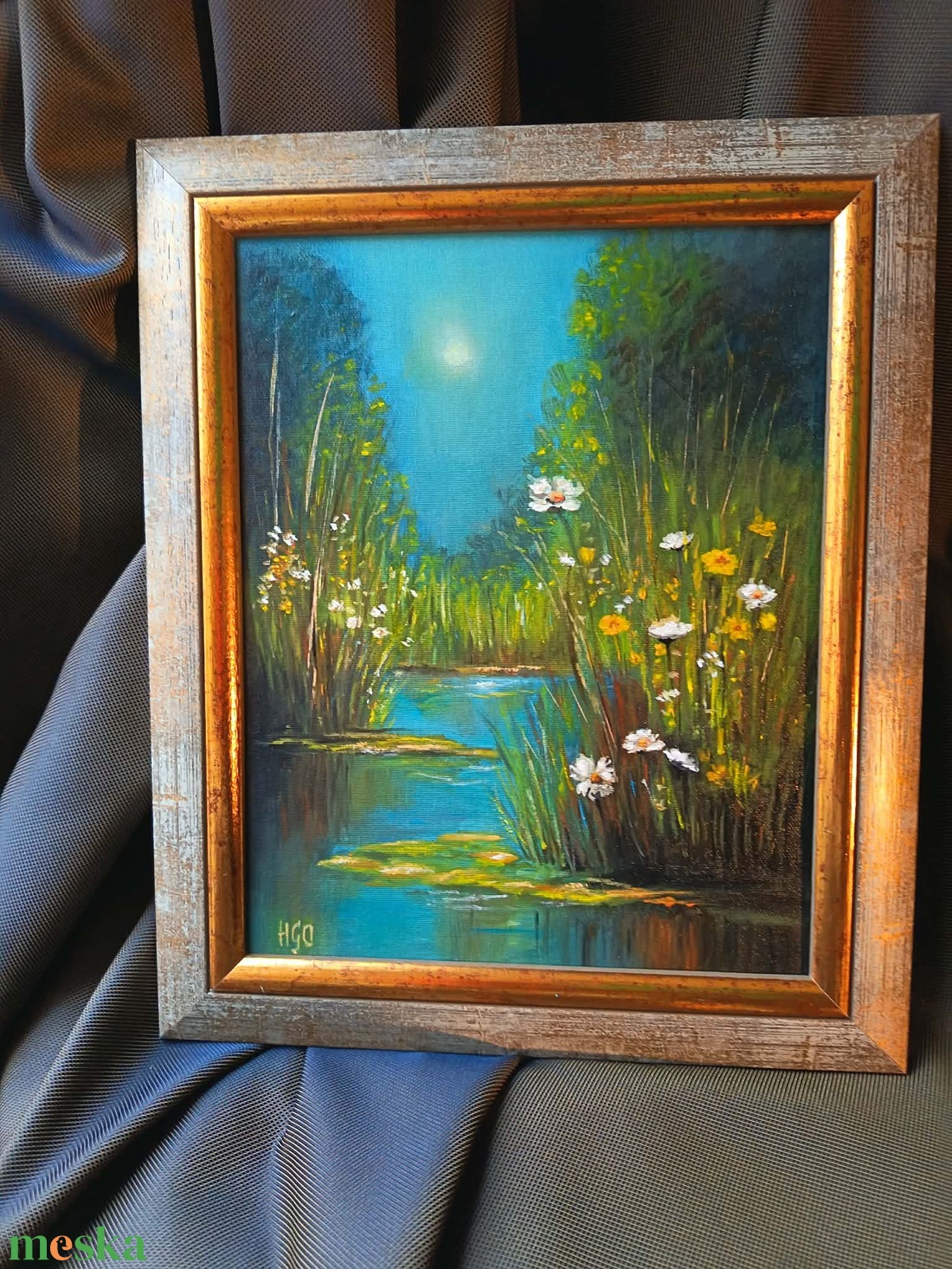 Hajnal a nádasban c. olajfestmény - művészet - festmény - olajfestmény - Meska.hu