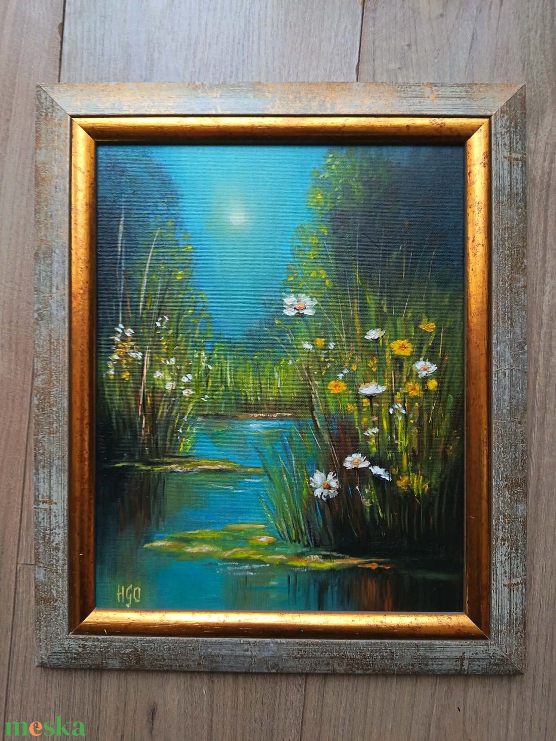 Hajnal a nádasban c. olajfestmény - művészet - festmény - olajfestmény - Meska.hu