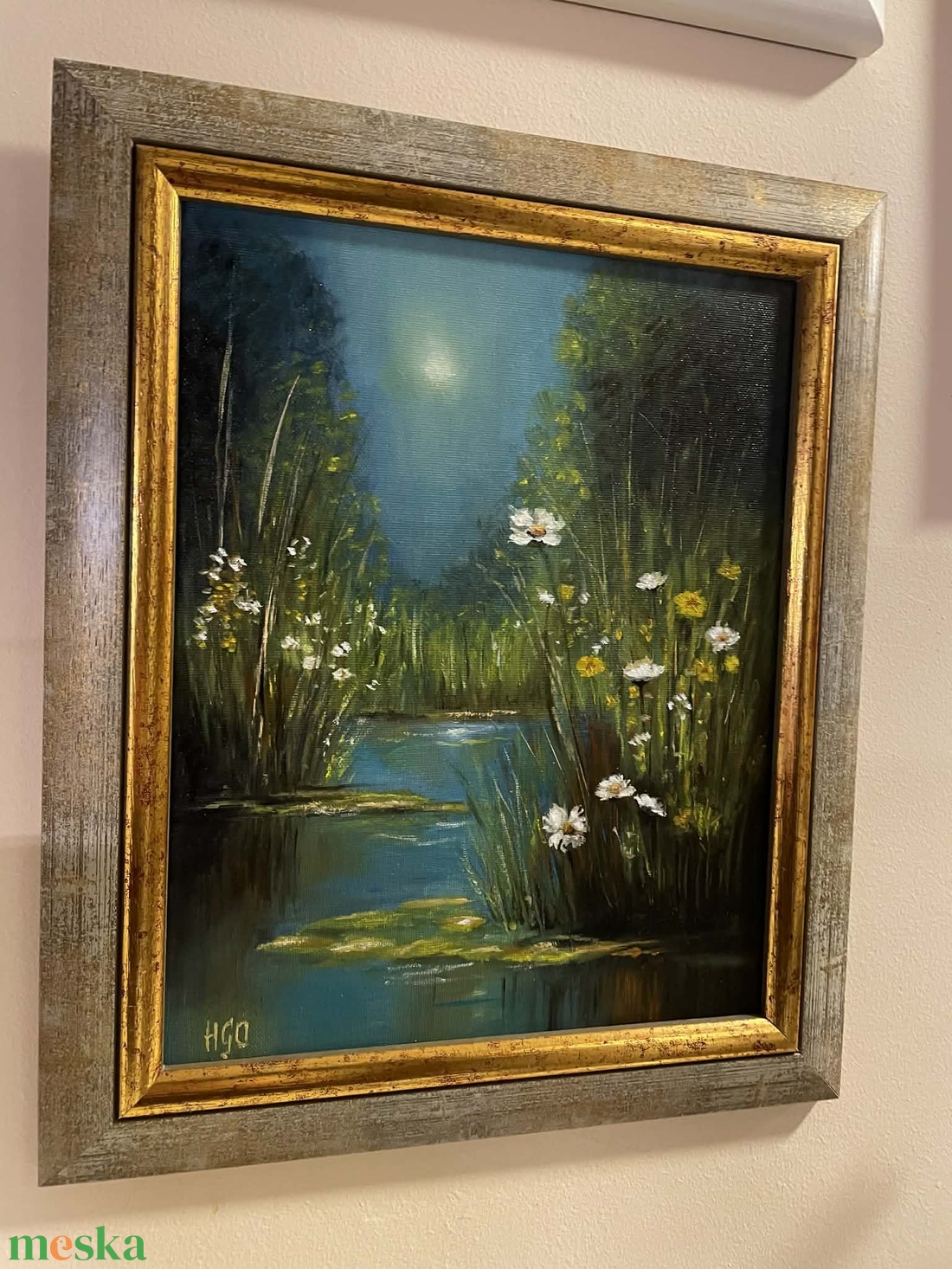 Hajnal a nádasban c. olajfestmény - művészet - festmény - olajfestmény - Meska.hu