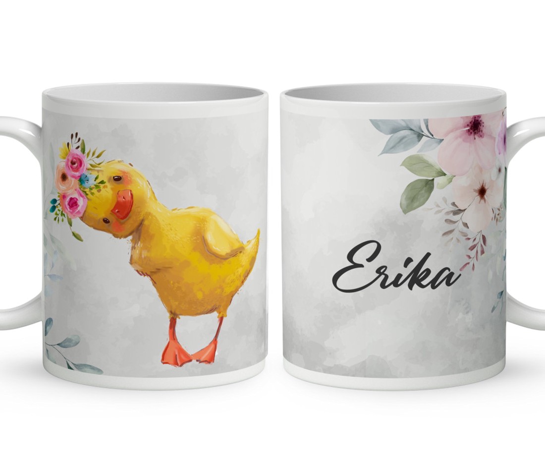 Névvel kérhető - Cuki kíváncsi kiskacsa mintás bögre - otthon & életmód - konyhafelszerelés, tálalás - tálalás - bögre & csésze - Meska.hu