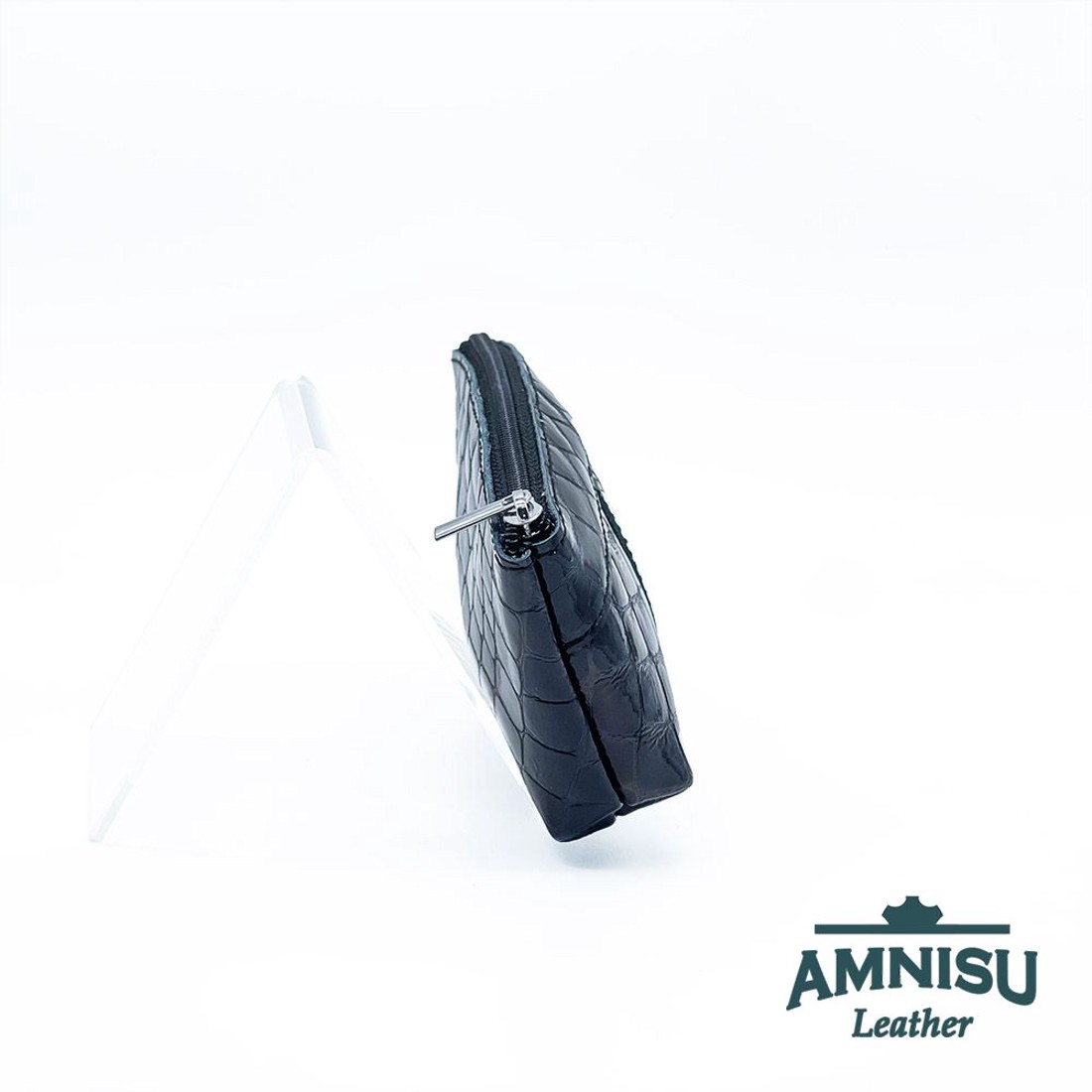 Sötétbarna lakk krokkómintás egy cipzáras egyenes swarovski köves kulcstartó E9019 -  - Meska.hu