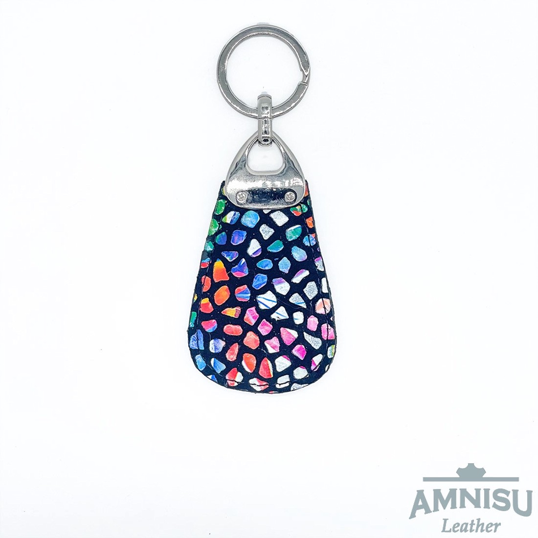 Színes mozaik mintás csepp alakú swarovski köves bőr kulcstartó H8030 - táska & tok - kulcstartó & táskadísz - kulcstartó - Meska.hu