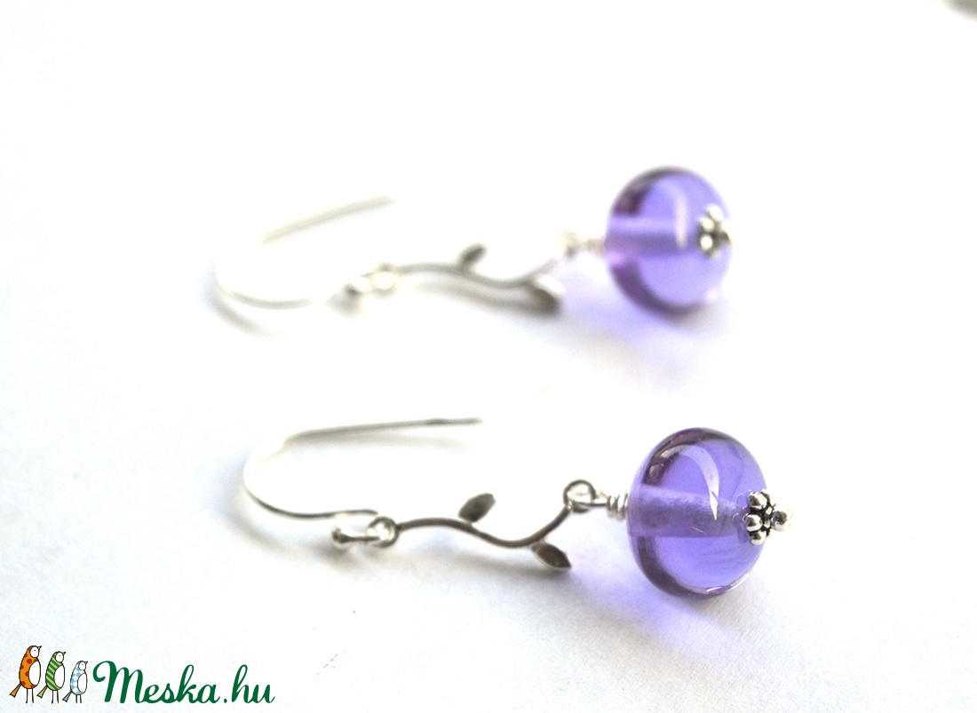 LADY LAVENDER, lámpagyöngy fülbevaló ezüst ágacskával - ékszer - fülbevaló - lógó fülbevaló - Meska.hu LADY LAVENDER, lámpagyöngy fülbevaló ezüst ágacskával - ékszer - fülbevaló - lógó fülbevaló - Meska.hu