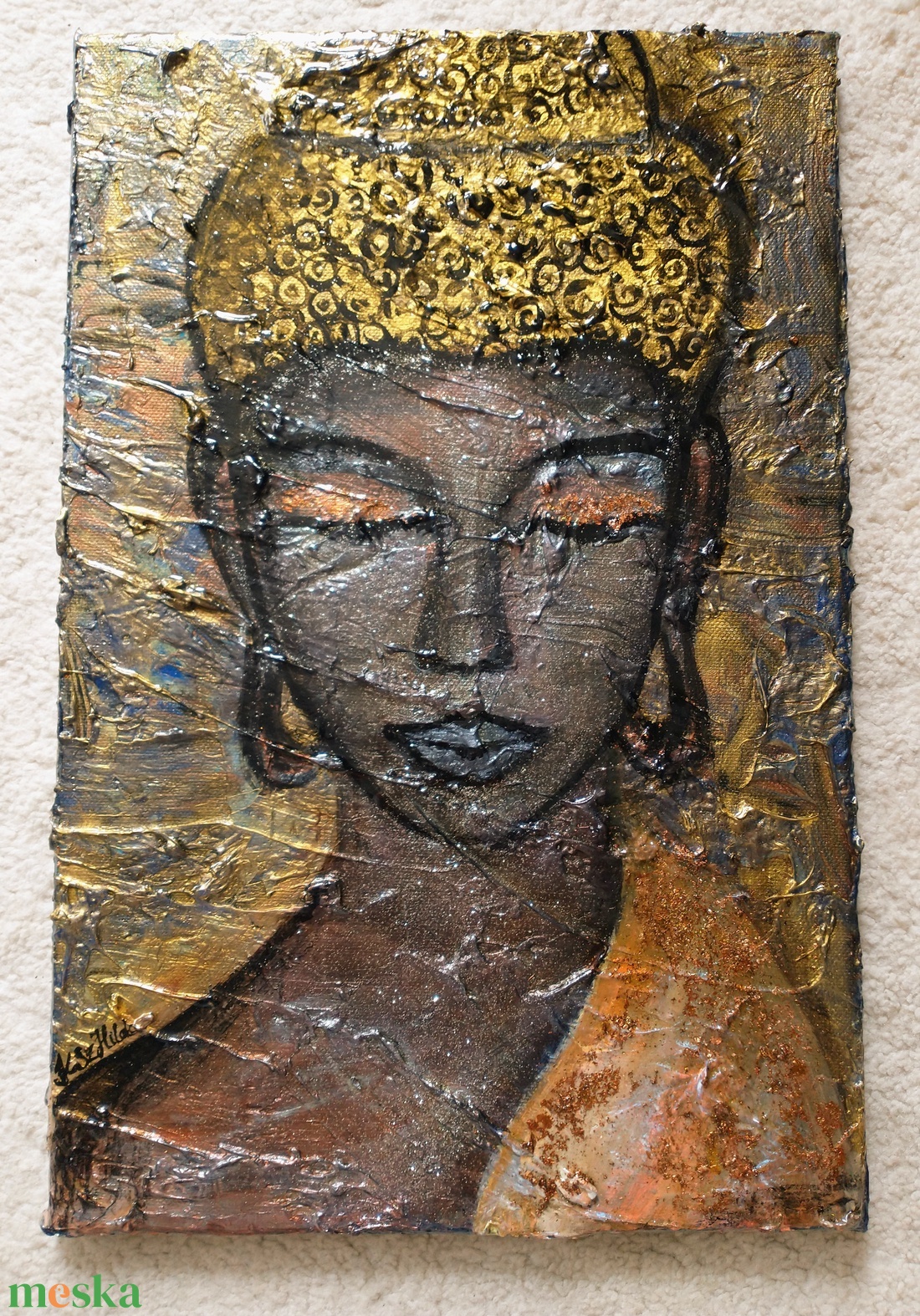 Fém hatású Buddha akril festmény - művészet - festmény - akril - Meska.hu