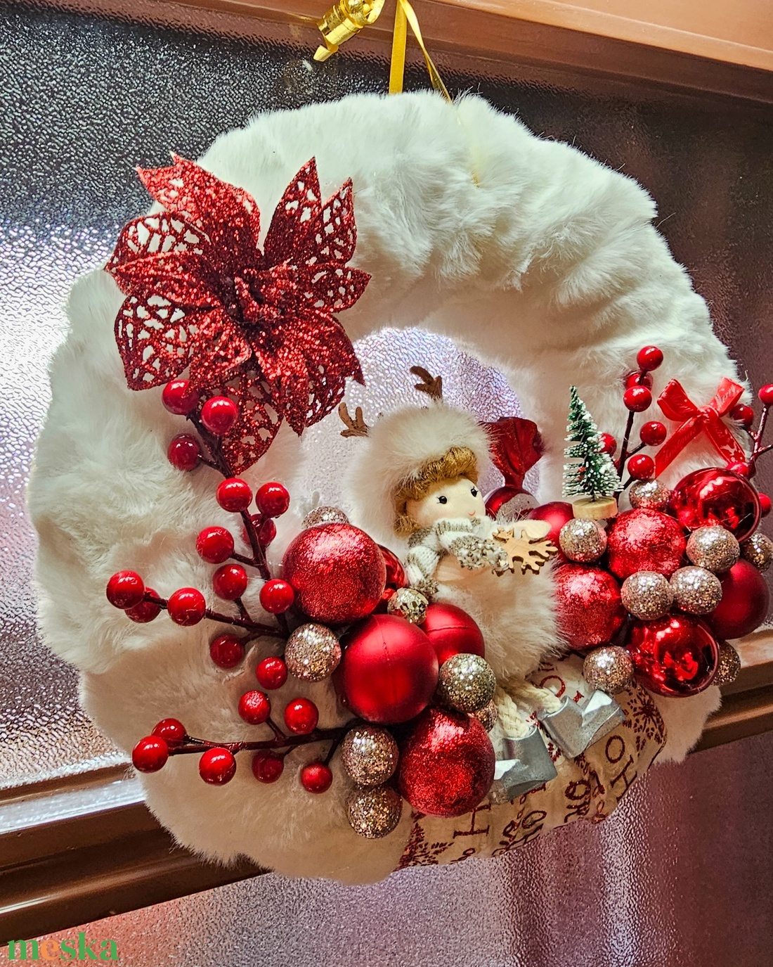 Téli ajtókopogtató  - karácsony - karácsonyi lakásdekoráció - karácsonyi ajtódíszek - Meska.hu