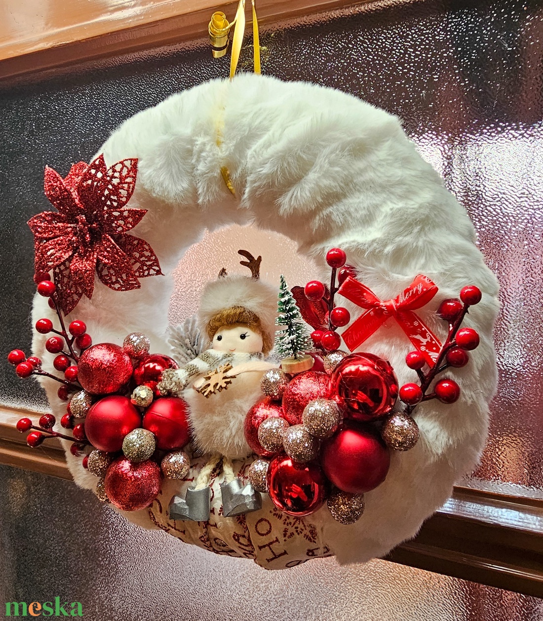 Téli ajtókopogtató  - karácsony - karácsonyi lakásdekoráció - karácsonyi ajtódíszek - Meska.hu