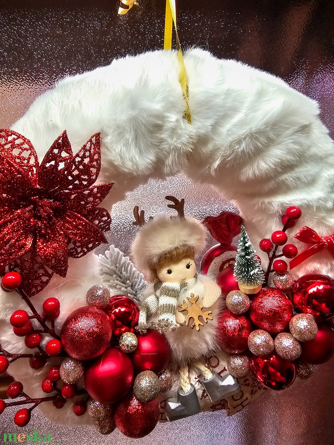 Téli ajtókopogtató  - karácsony - karácsonyi lakásdekoráció - karácsonyi ajtódíszek - Meska.hu