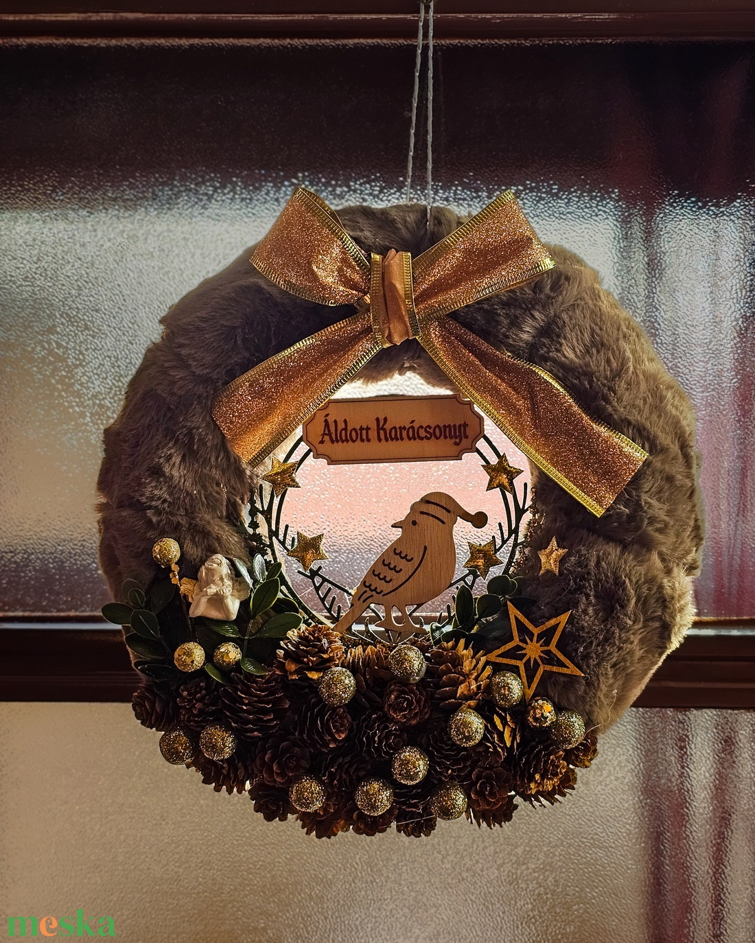 Téli ajtókopogtató  - karácsony - karácsonyi lakásdekoráció - karácsonyi ajtódíszek - Meska.hu