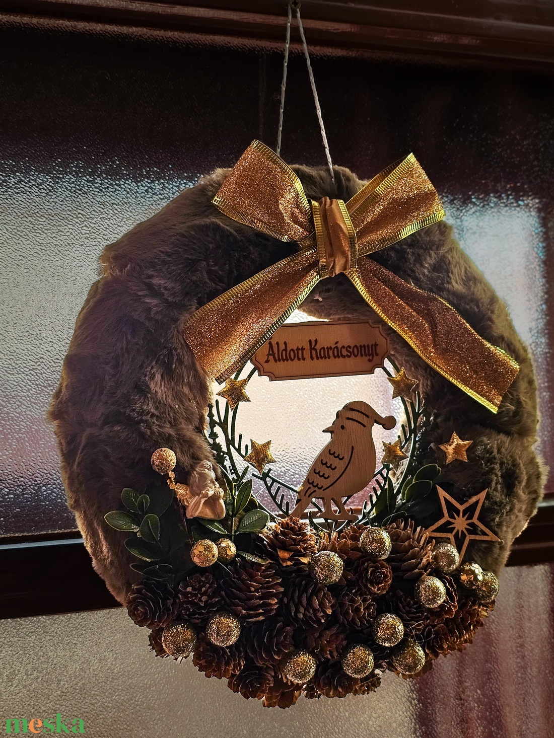 Téli ajtókopogtató  - karácsony - karácsonyi lakásdekoráció - karácsonyi ajtódíszek - Meska.hu