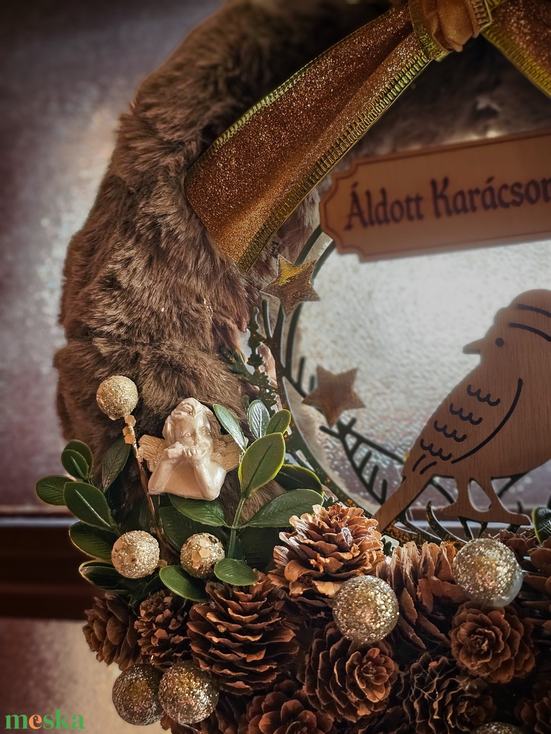 Téli ajtókopogtató  - karácsony - karácsonyi lakásdekoráció - karácsonyi ajtódíszek - Meska.hu