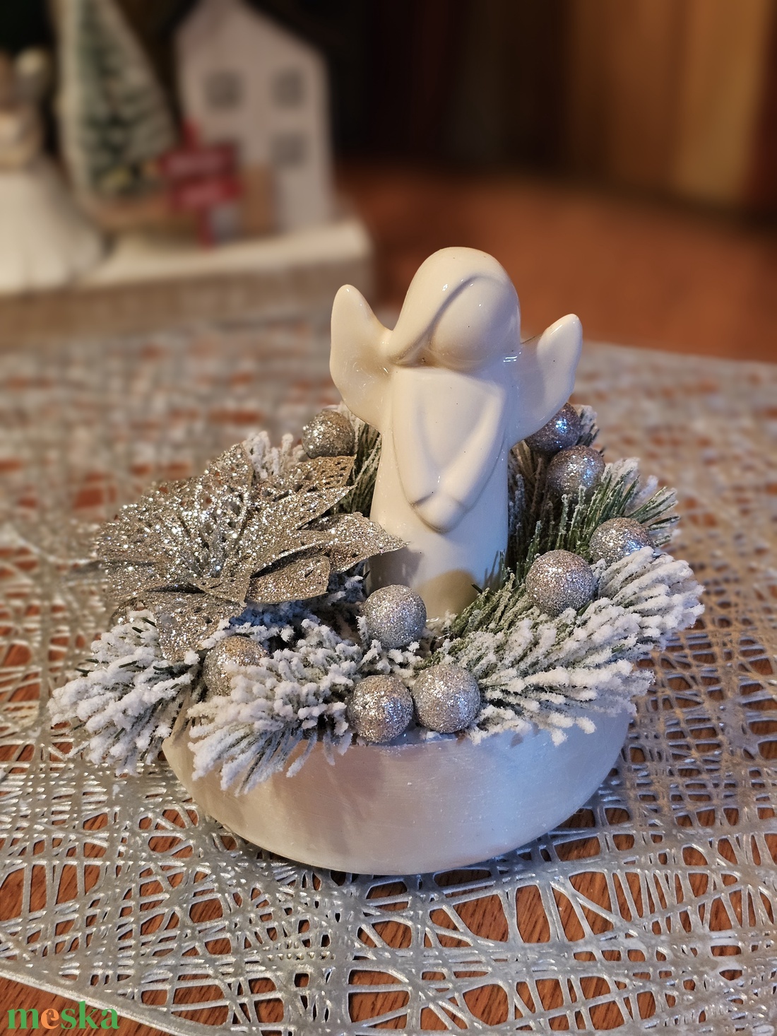 Fehér karácsonyi angyal asztaldísz  - karácsony - adventi díszek - adventi asztaldísz - Meska.hu