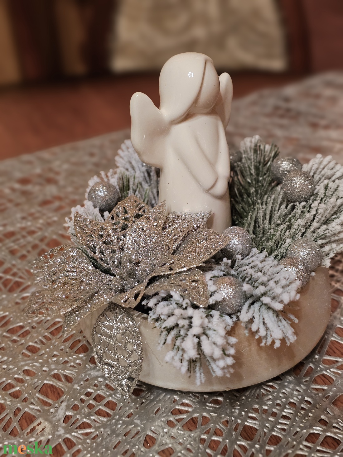 Fehér karácsonyi angyal asztaldísz  - karácsony - adventi díszek - adventi asztaldísz - Meska.hu