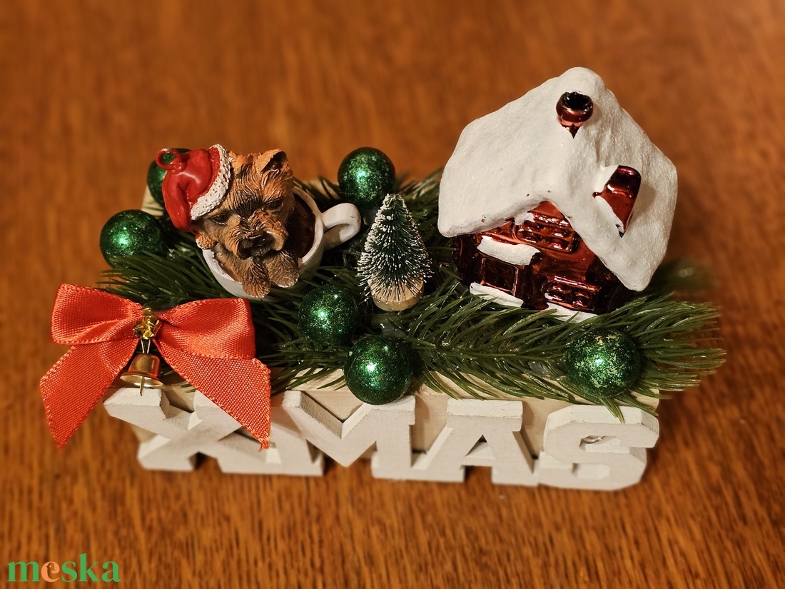 Yorkshire Terrier kutya karácsonyi dekoráció  - karácsony - karácsonyi lakásdekoráció - karácsonyi lakásdíszek - Meska.hu