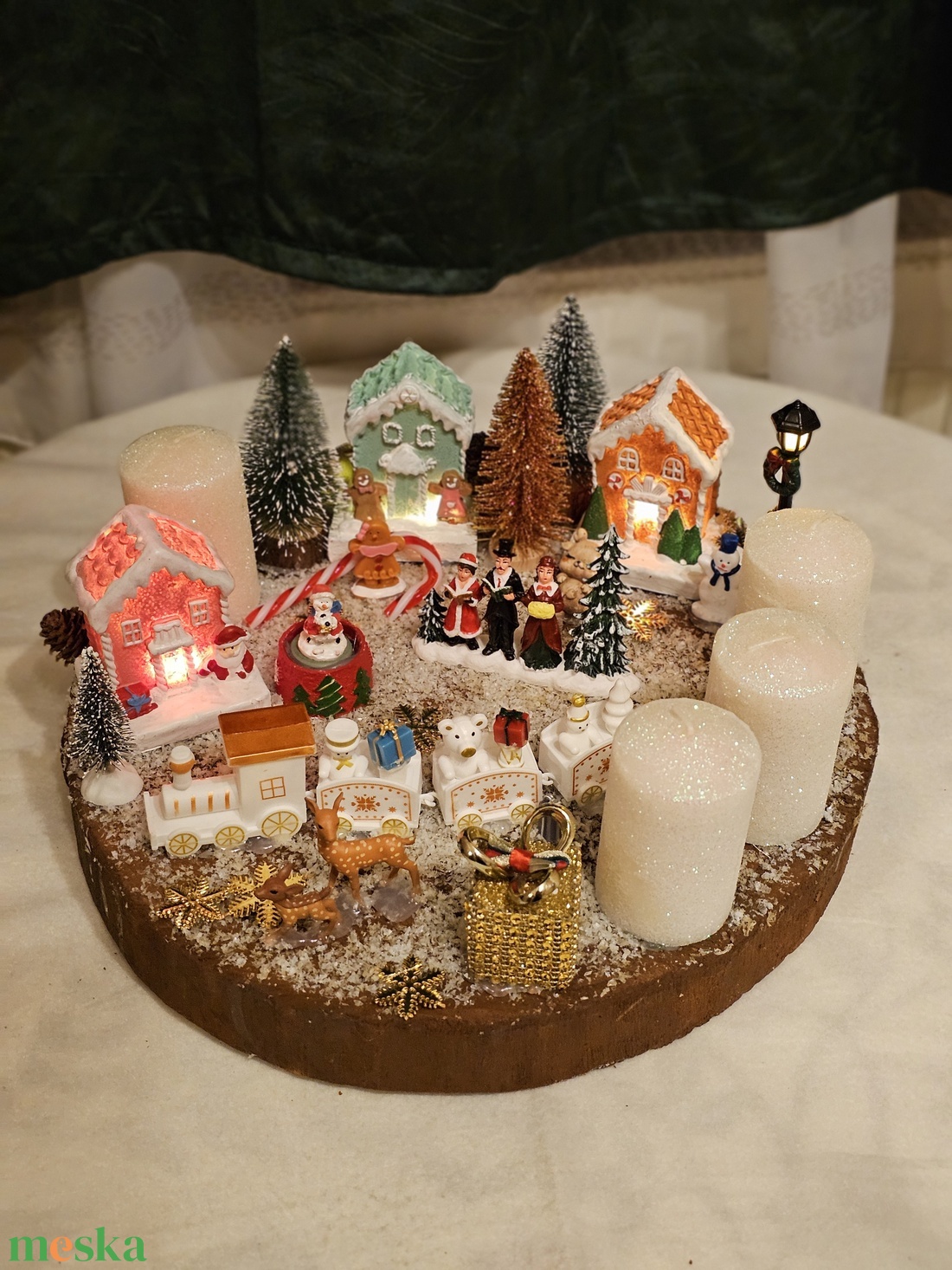 Adventi koszorú - Mesebeli Téli falucska - karácsony - adventi díszek - adventi koszorú - Meska.hu