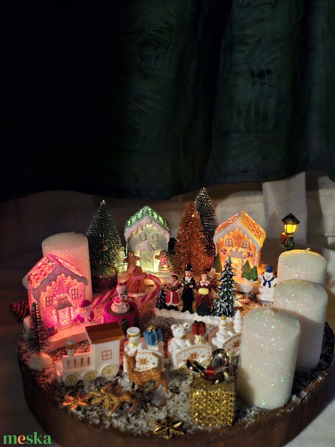 Adventi koszorú - Mesebeli Téli falucska - karácsony - adventi díszek - adventi koszorú - Meska.hu