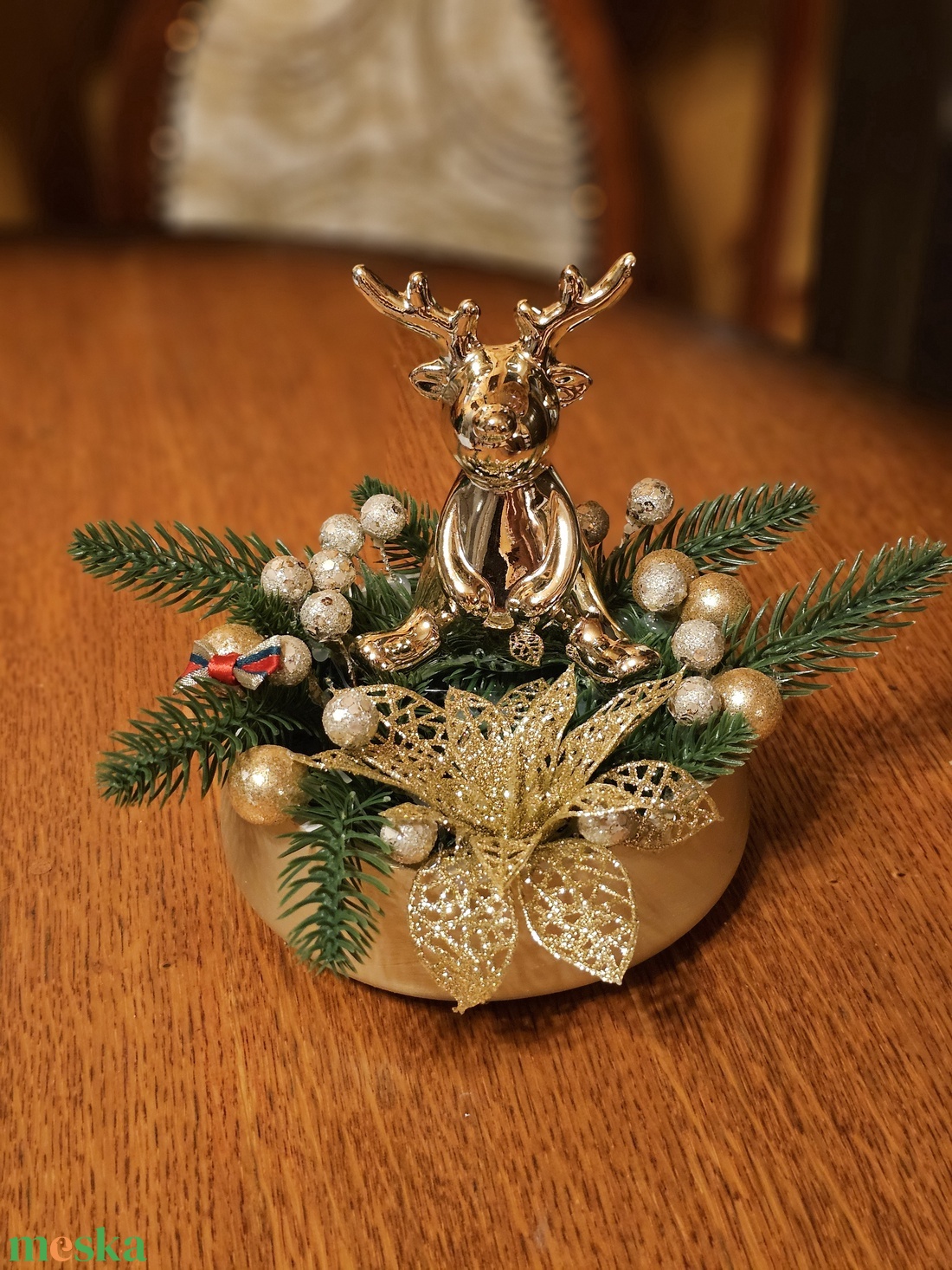 Asztaldísz arany szarvassal - karácsony - karácsonyi lakásdekoráció - ünnepi asztaldekoráció - Meska.hu