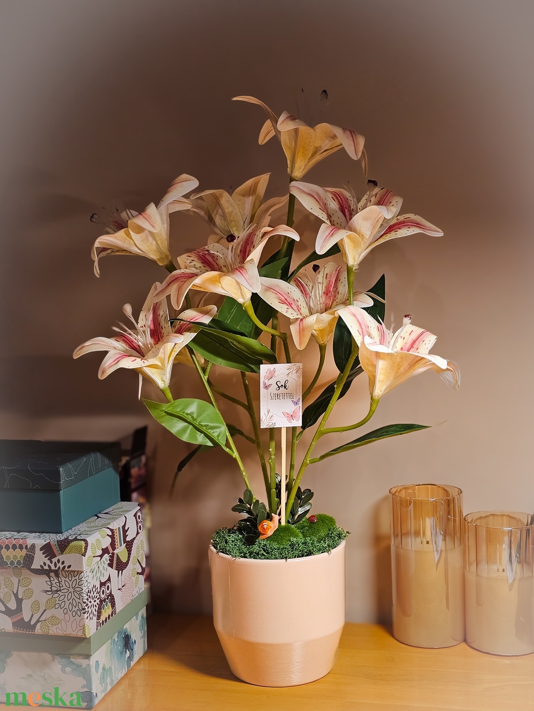 Liliom asztaldísz cserépben � gondozásmentes - otthon & életmód - dekoráció - virágdísz és tartó - csokor & virágdísz - Meska.hu