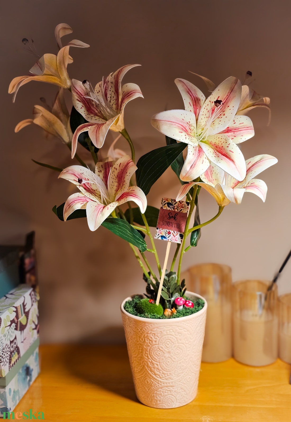 Liliom asztaldísz cserépben � gondozásmentes ajándék - otthon & életmód - dekoráció - virágdísz és tartó - csokor & virágdísz - Meska.hu