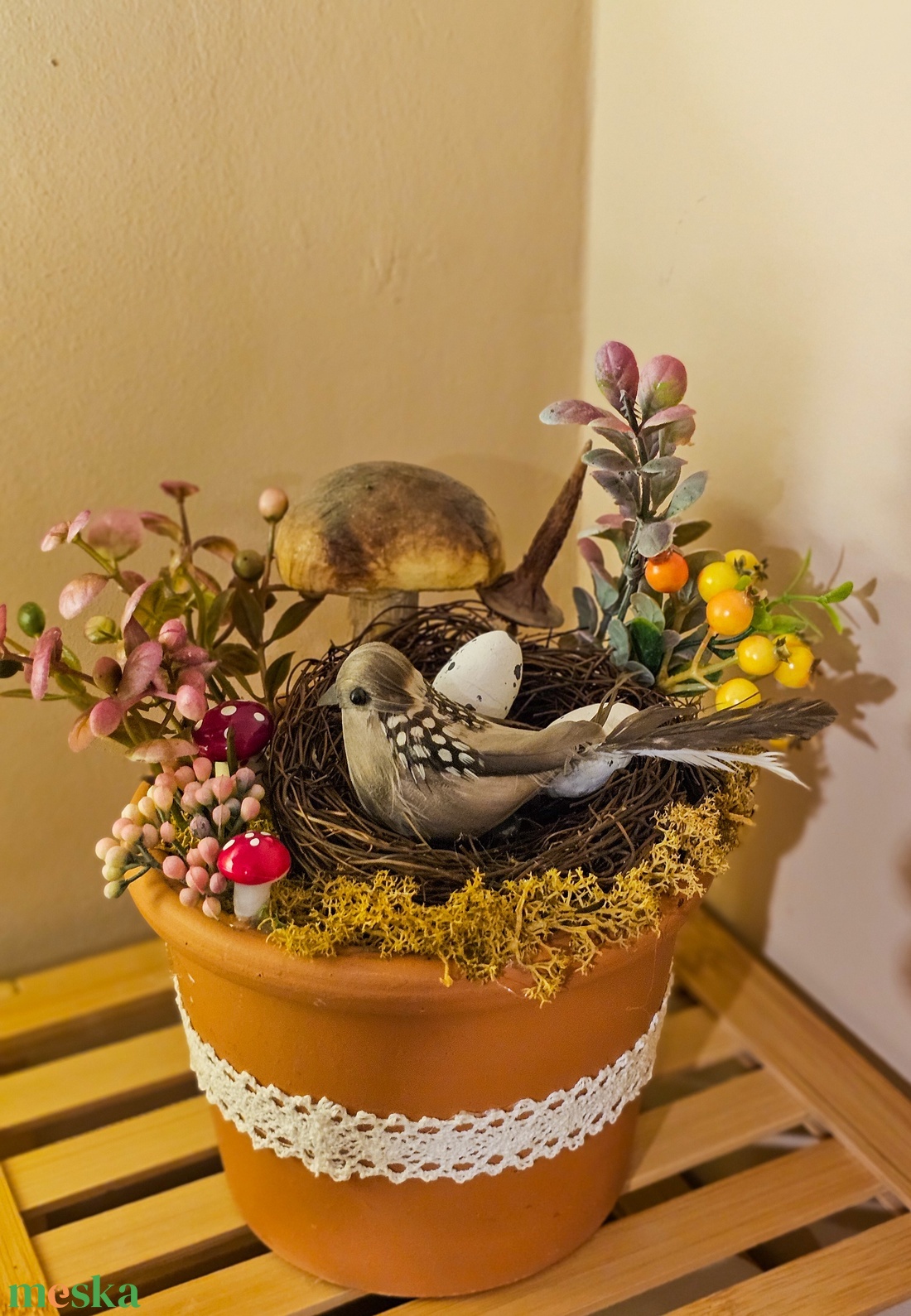 Madárfészkes tavaszi asztaldekor - otthon & életmód - dekoráció - asztal és polc dekoráció - asztaldísz - Meska.hu