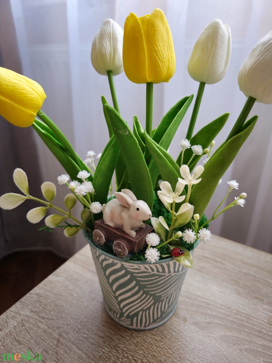 Tulipános dekoráció  - otthon & életmód - virágdekoráció - virágdíszek - virágdísz kaspóban - Meska.hu