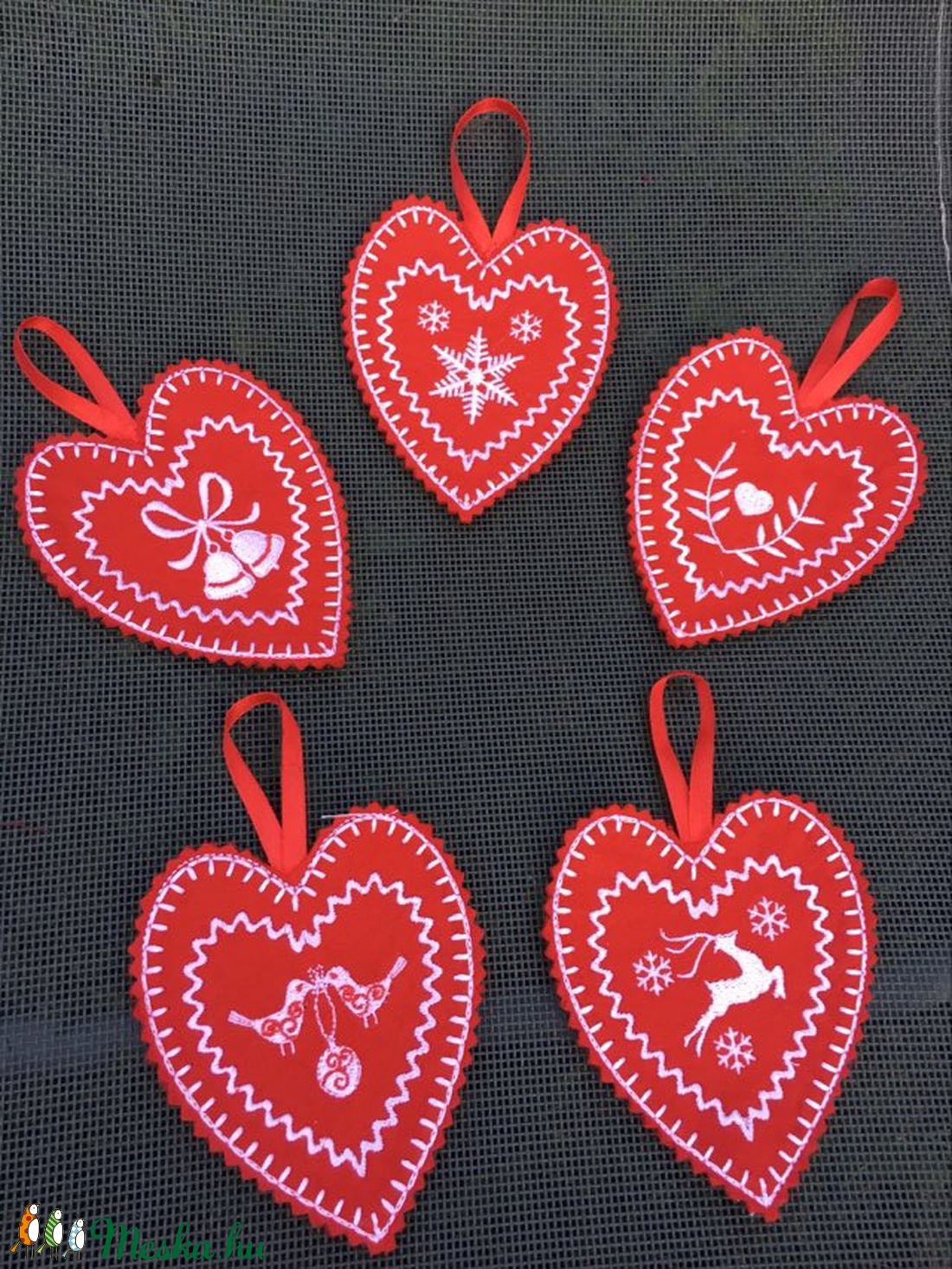 Hímett karácsonyi díszek 5 db-os szettben - karácsony - karácsonyi lakásdekoráció - karácsonyfadíszek - Meska.hu