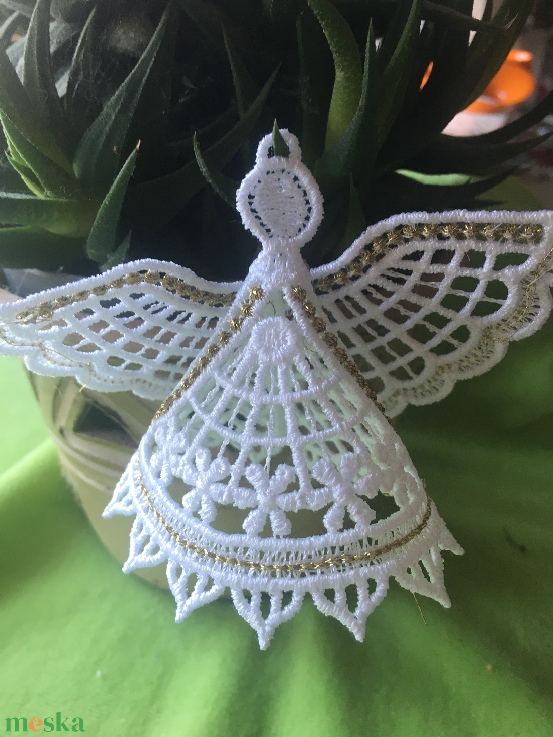  3D angyalka himzett csipke fenyőfadísz - karácsony - karácsonyi lakásdekoráció - karácsonyfadíszek - Meska.hu