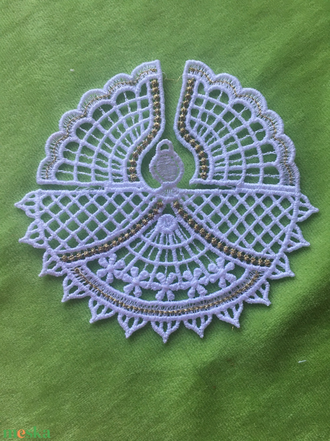  3D angyalka himzett csipke fenyőfadísz - karácsony - karácsonyi lakásdekoráció - karácsonyfadíszek - Meska.hu