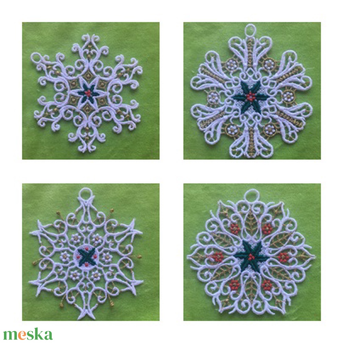 Színes csipke fenyőfadíszek / hópehely - karácsony - karácsonyi lakásdekoráció - karácsonyfadíszek - Meska.hu