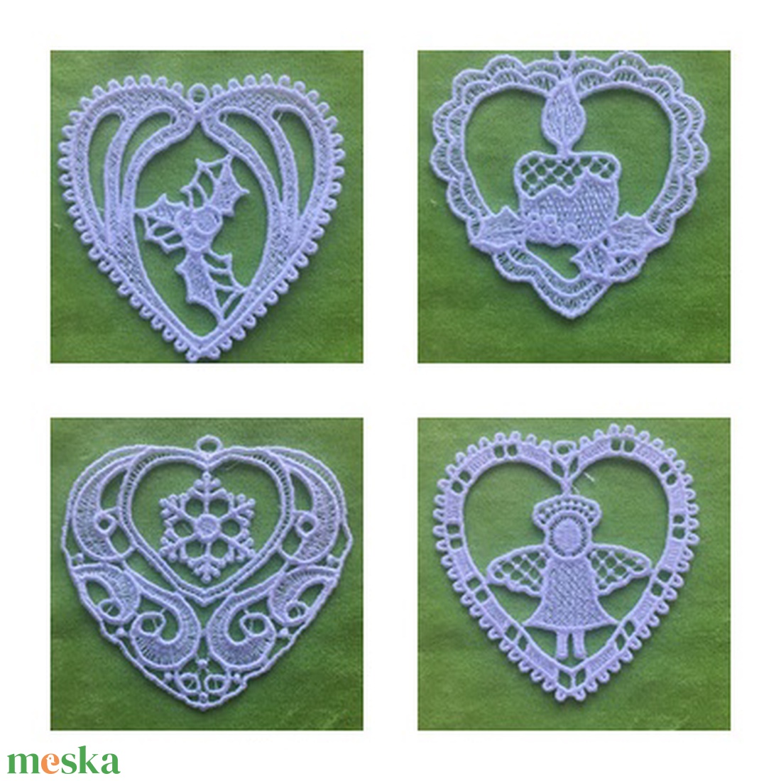 Hímzett karácsonyidíszek / fehér szív - karácsony - karácsonyi lakásdekoráció - karácsonyfadíszek - Meska.hu