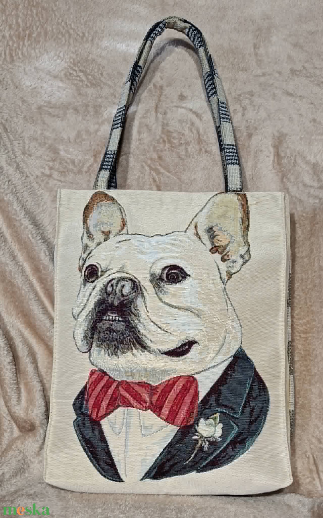 Mr WHITE bulldog shopper - táska & tok - bevásárlás & shopper táska - shopper, textiltáska, szatyor - Meska.hu