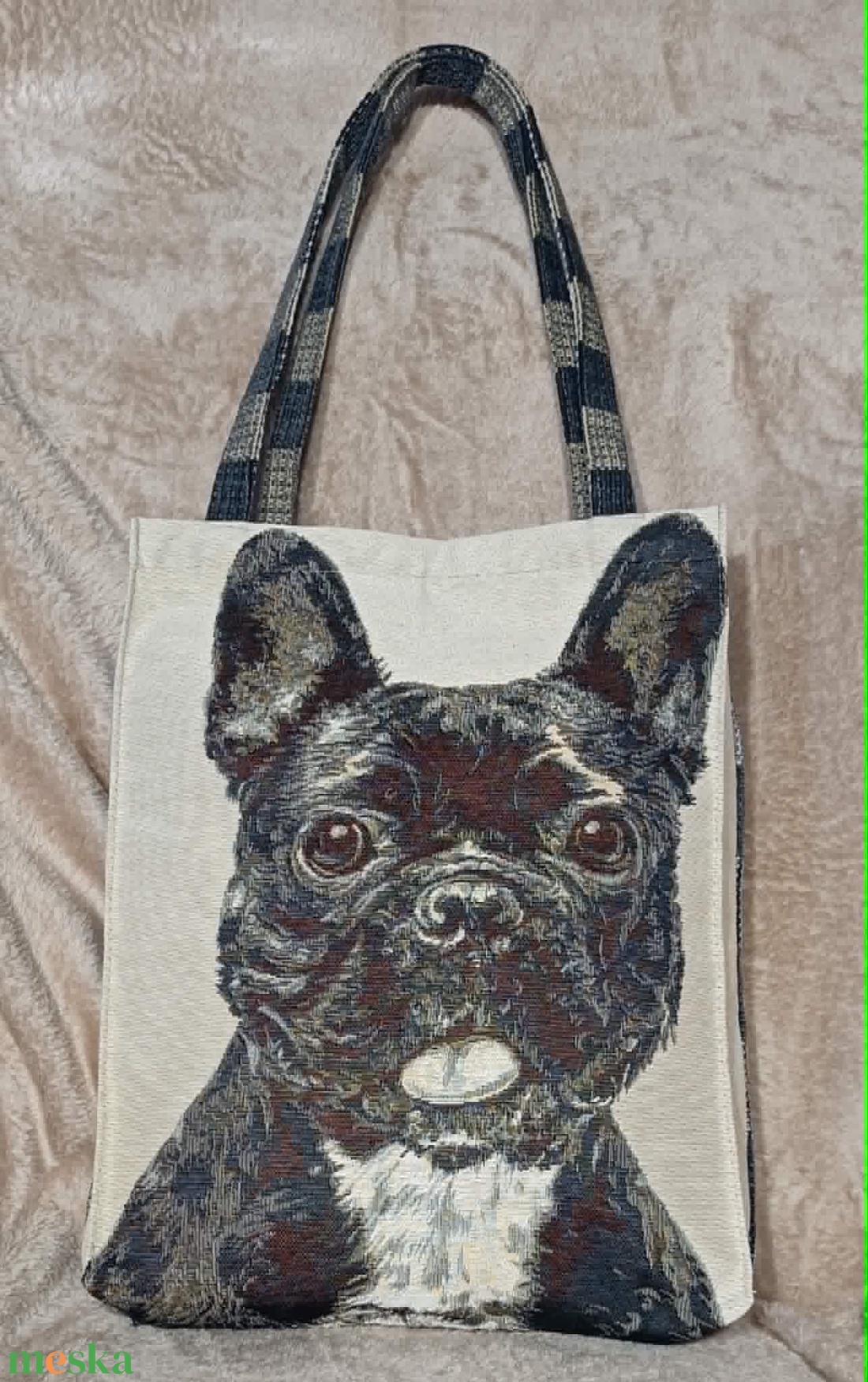 Fekete bulldog shopper - táska & tok - bevásárlás & shopper táska - shopper, textiltáska, szatyor - Meska.hu