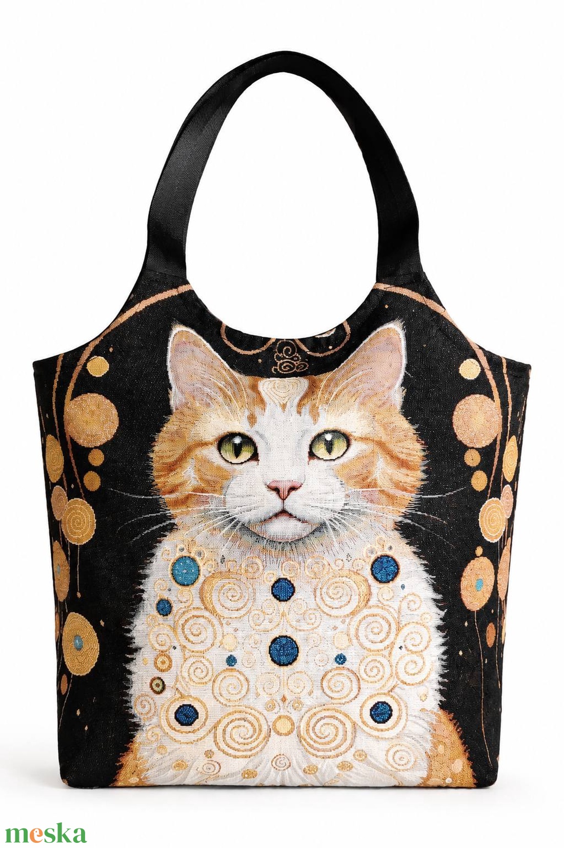 Cicás válltáska - Klimt hangulat/fekete - táska & tok - bevásárlás & shopper táska - shopper, textiltáska, szatyor - Meska.hu