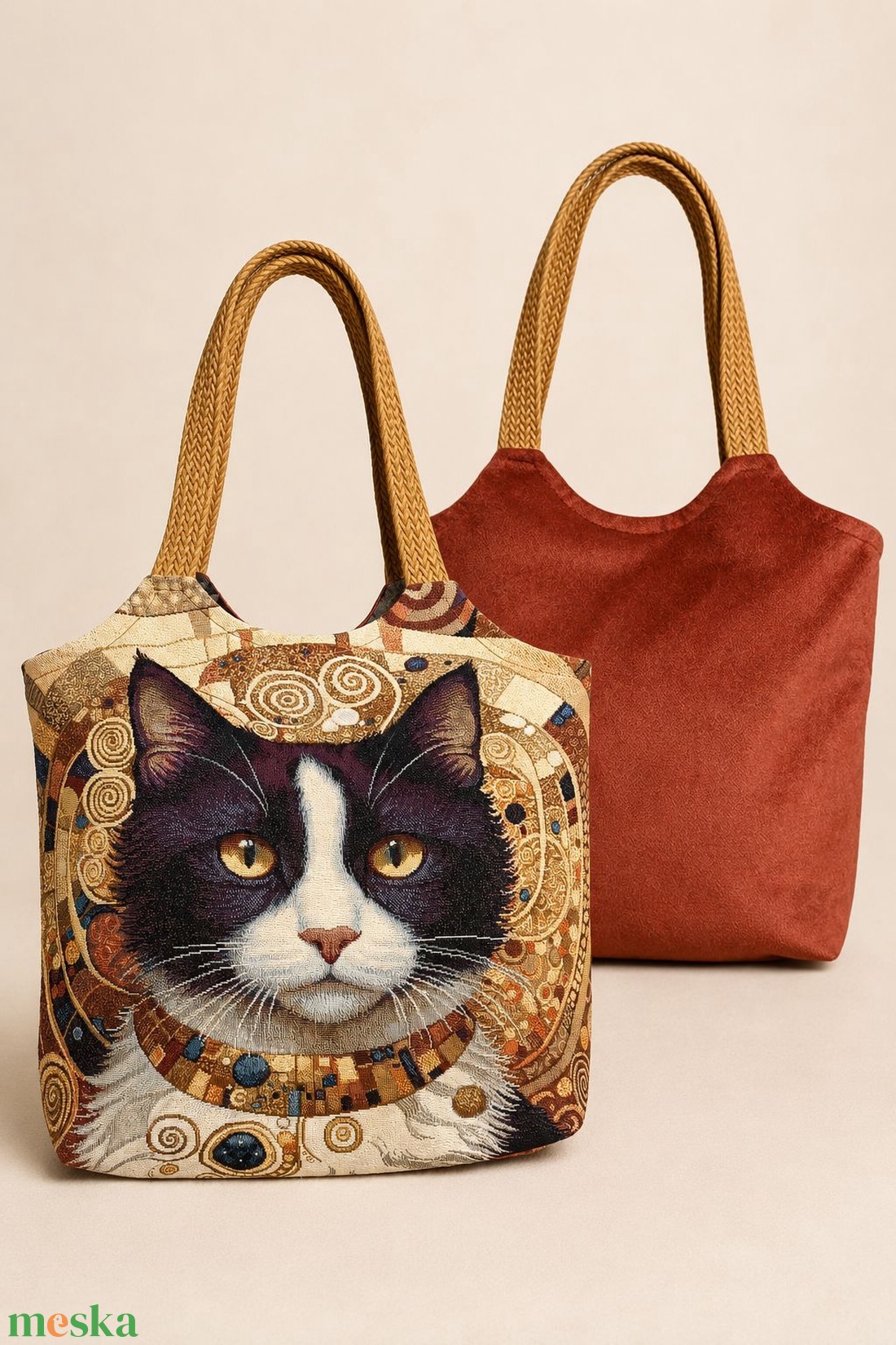 Cicás válltáska - Arany Klimt hangulat - táska & tok - bevásárlás & shopper táska - shopper, textiltáska, szatyor - Meska.hu