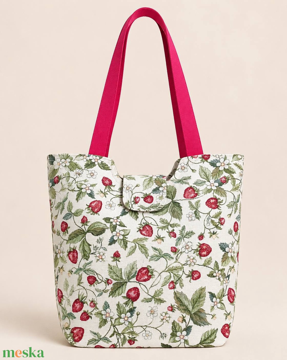 Eper mintás nagyméretű táska - táska & tok - bevásárlás & shopper táska - shopper, textiltáska, szatyor - Meska.hu