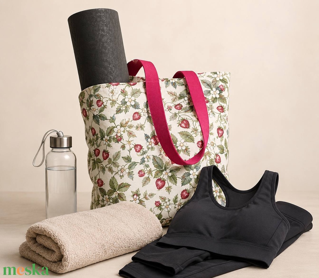 Eper mintás nagyméretű táska - táska & tok - bevásárlás & shopper táska - shopper, textiltáska, szatyor - Meska.hu