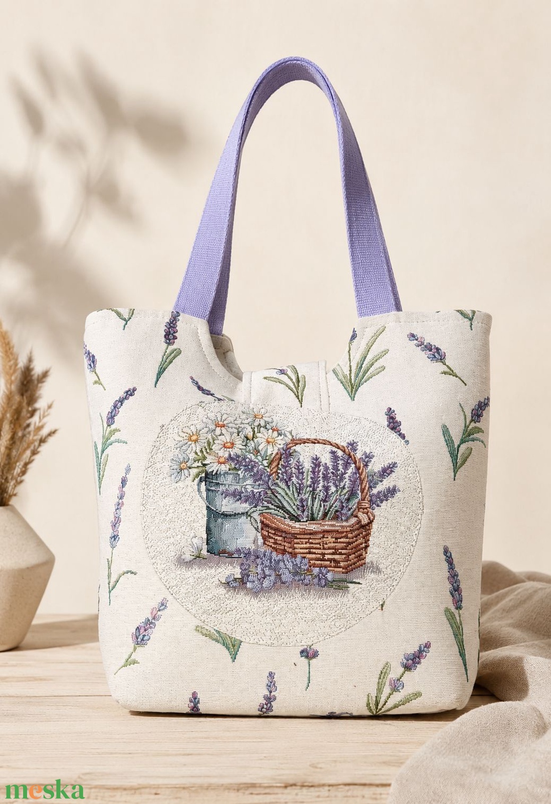 Levendula mintás nagyméretű táska - táska & tok - bevásárlás & shopper táska - shopper, textiltáska, szatyor - Meska.hu