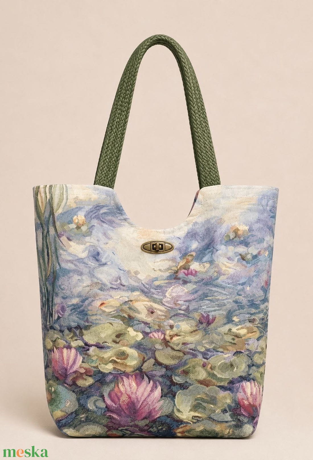 Vizililiom mintás nagyméretű táska - táska & tok - bevásárlás & shopper táska - shopper, textiltáska, szatyor - Meska.hu