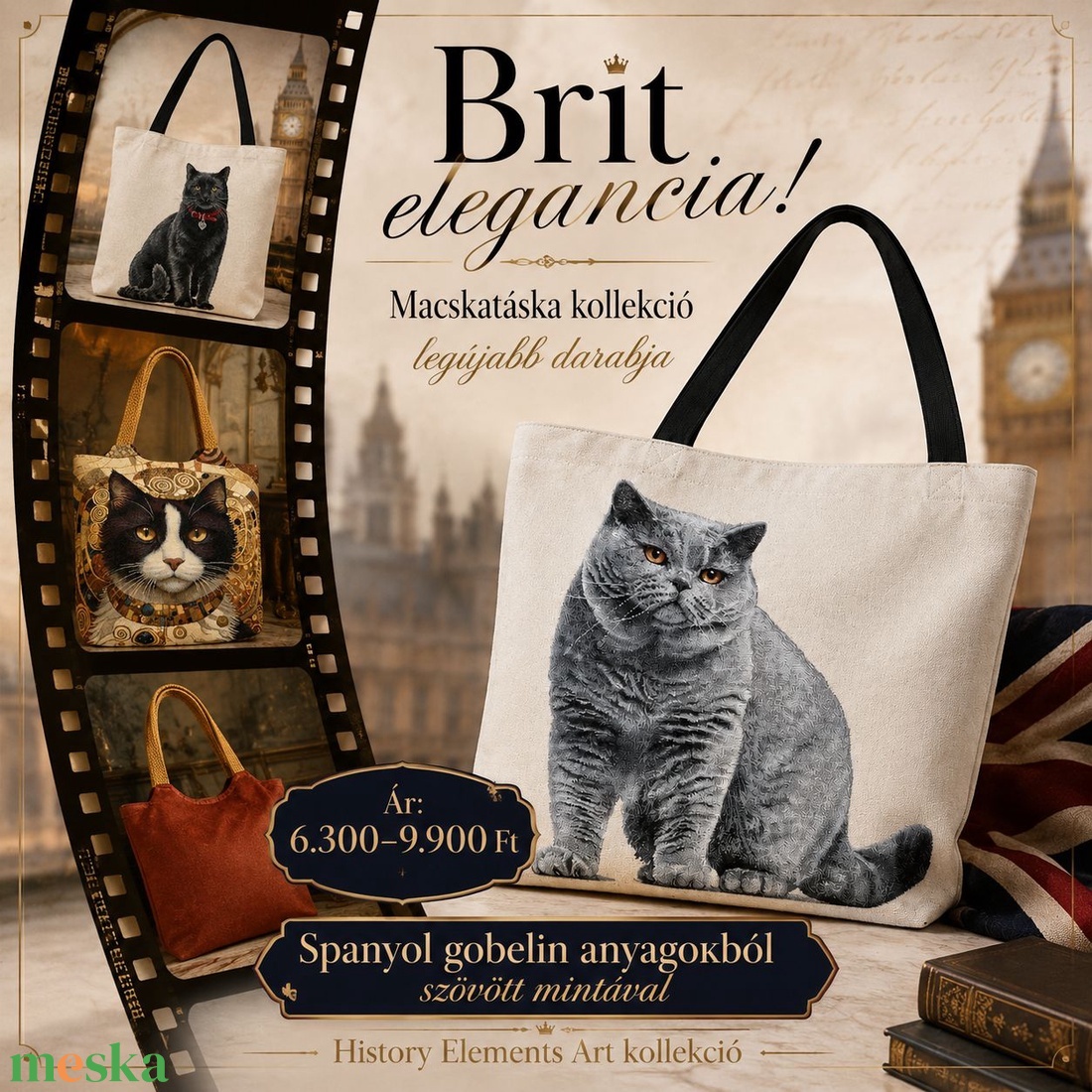 ÁLLATI TÁSKÁK � Brit cica shopperek  - táska & tok - bevásárlás & shopper táska - shopper, textiltáska, szatyor - Meska.hu