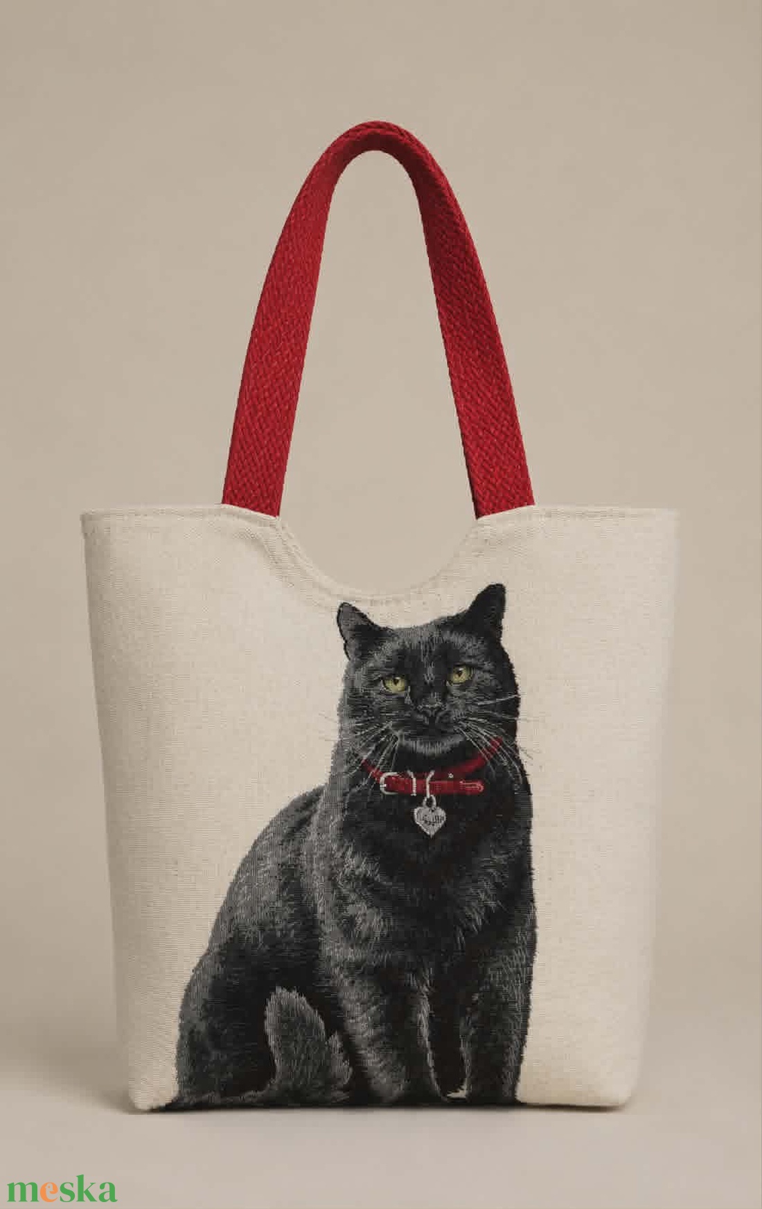 Fekete macska elegáns válltáska - táska & tok - bevásárlás & shopper táska - shopper, textiltáska, szatyor - Meska.hu