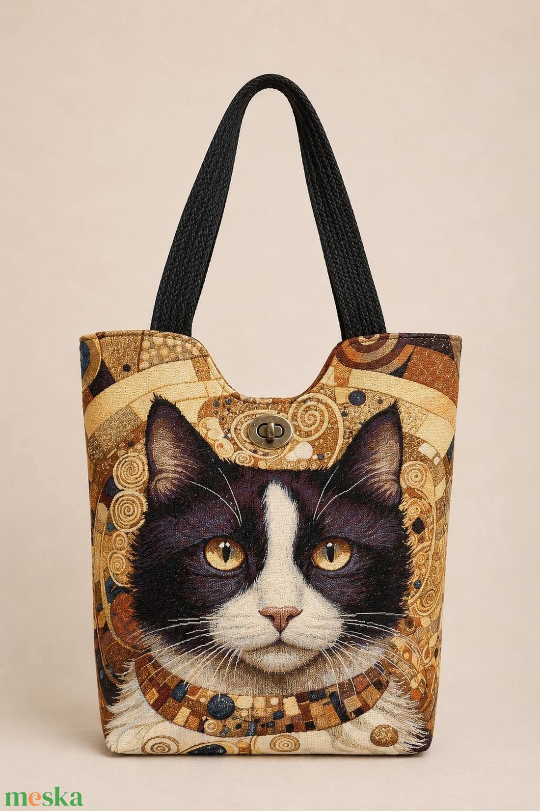Klimt ihlette macskatáska I.  - táska & tok - bevásárlás & shopper táska - shopper, textiltáska, szatyor - Meska.hu