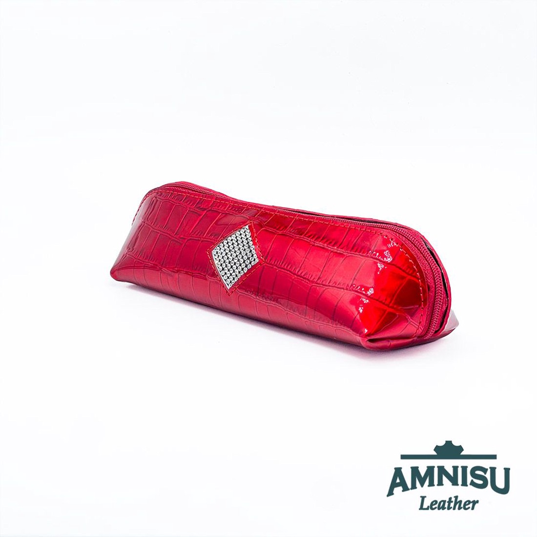 Meggy piros lakk krokkómintás rombusz swarovski köves bőr neszeszer / tolltartó K5023 - táska & tok - neszesszer - Meska.hu