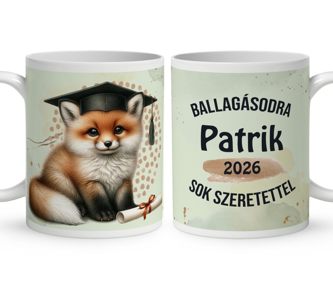 Névvel kérhető Róka - 2026 évi Ballagásra mintás bögre - otthon & életmód - konyhafelszerelés, tálalás - tálalás - bögre & csésze - Meska.hu