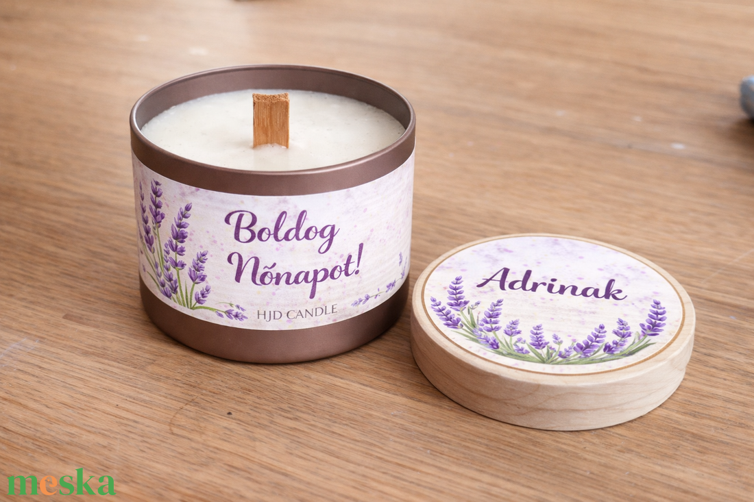 Rose Gold tégelyes levendulás gyertya � Boldog Nőnapot! felirattal - otthon & életmód - gyertya, illat, aroma - gyertya - Meska.hu
