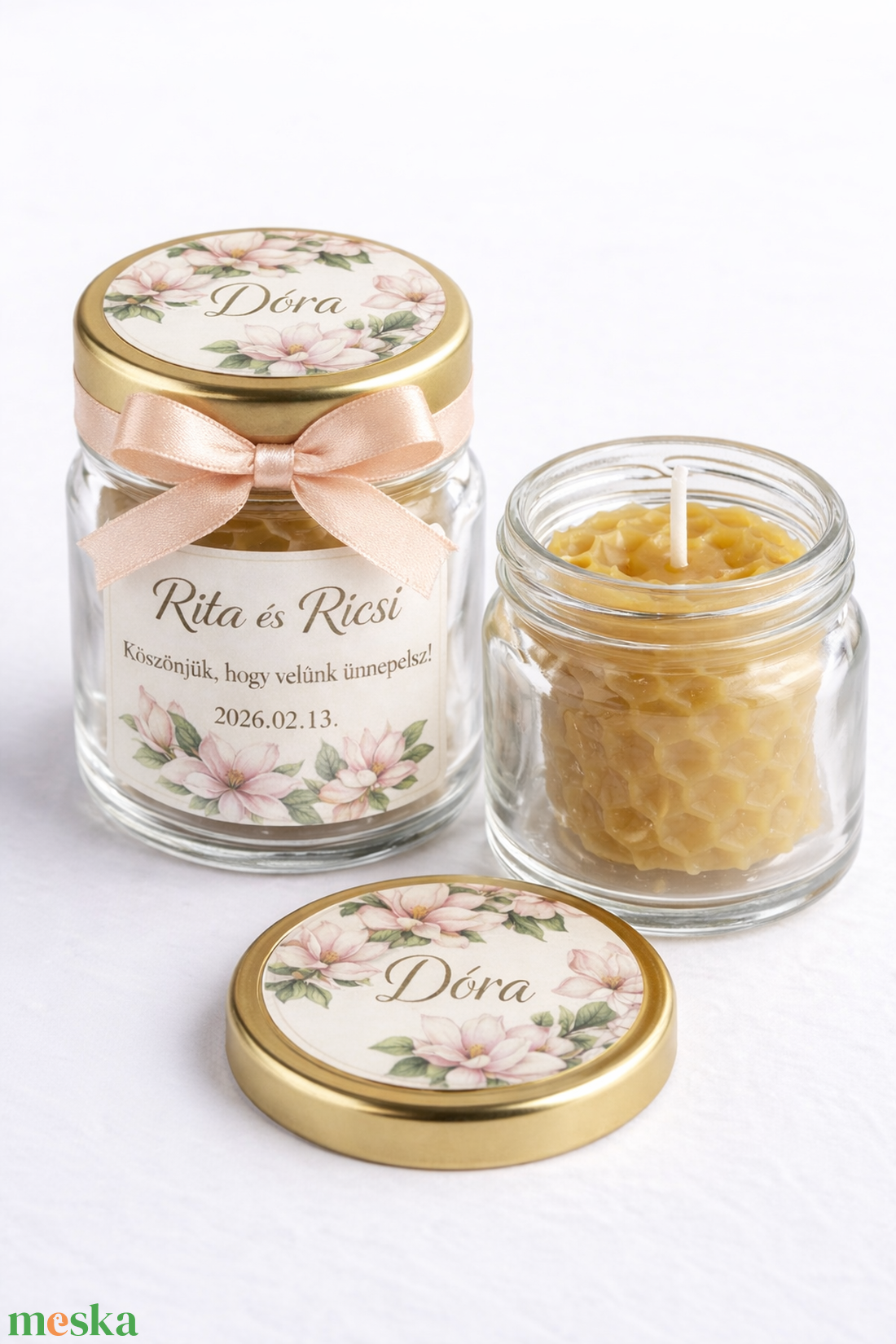 Magnolia Lumi�re � személyre szabott méhviasz esküvői köszönőajándék gyertya - otthon & életmód - gyertya, illat, aroma - gyertya - Meska.hu