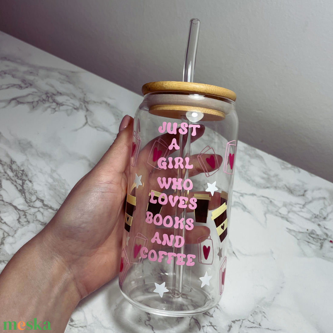 Egyedi mintás bambusz tetős pohár szívószállal - otthon & életmód - konyhafelszerelés, tálalás - tálalás - pohár - Meska.hu