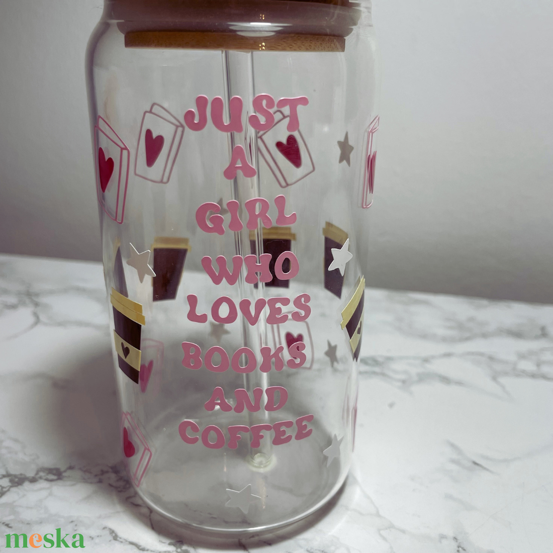 Egyedi mintás bambusz tetős pohár szívószállal - otthon & életmód - konyhafelszerelés, tálalás - tálalás - pohár - Meska.hu